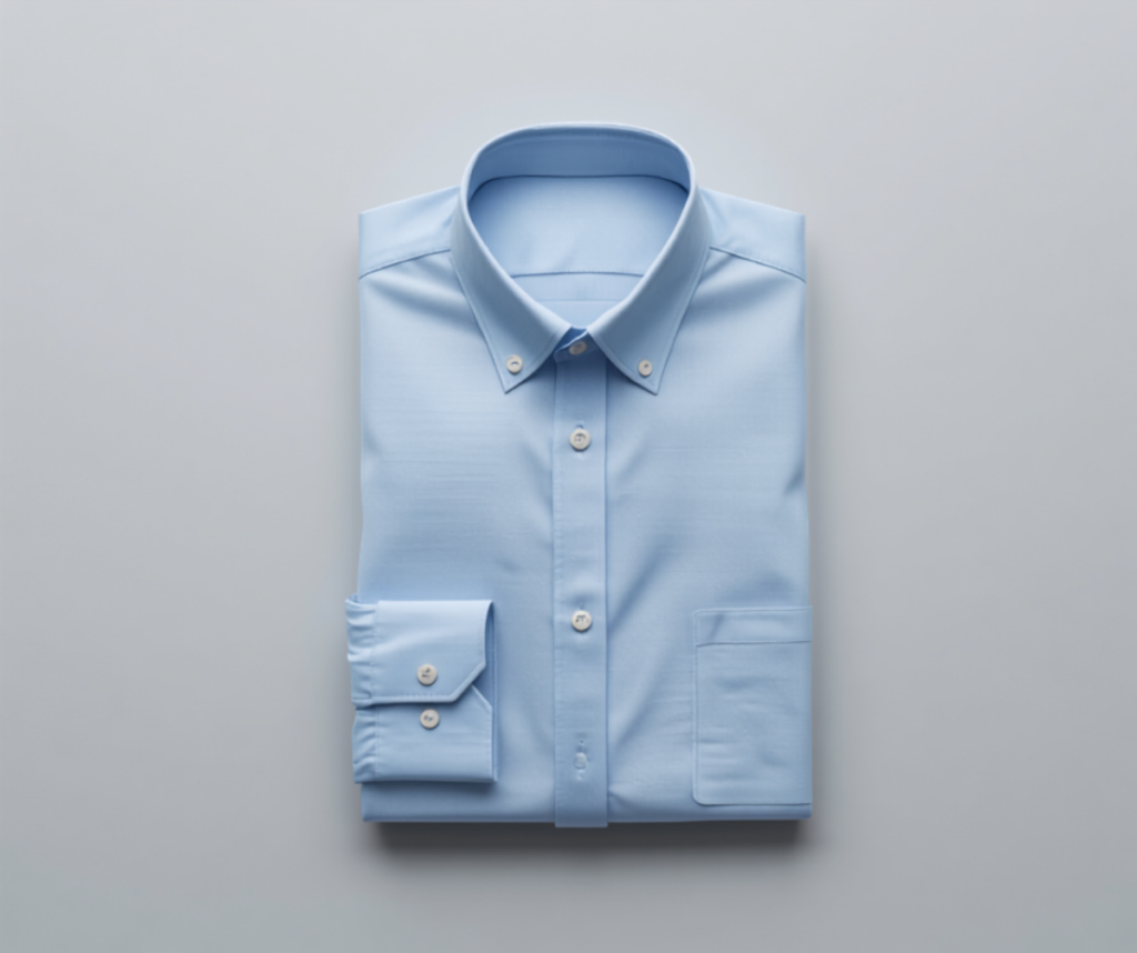 Folded light-blue men's formal shirt, flat lay
